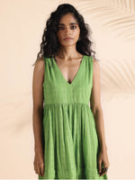 Thumbnail for trueBrowns Green Cotton Dobby Yoke Dress - Distacart