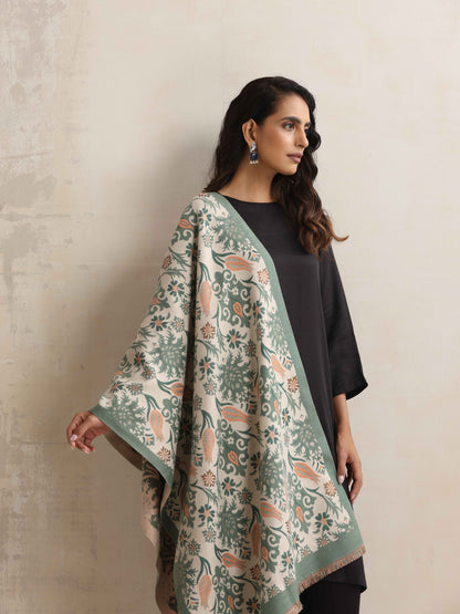 trueBrowns Green Floral Reversible Woollen Stole - Distacart