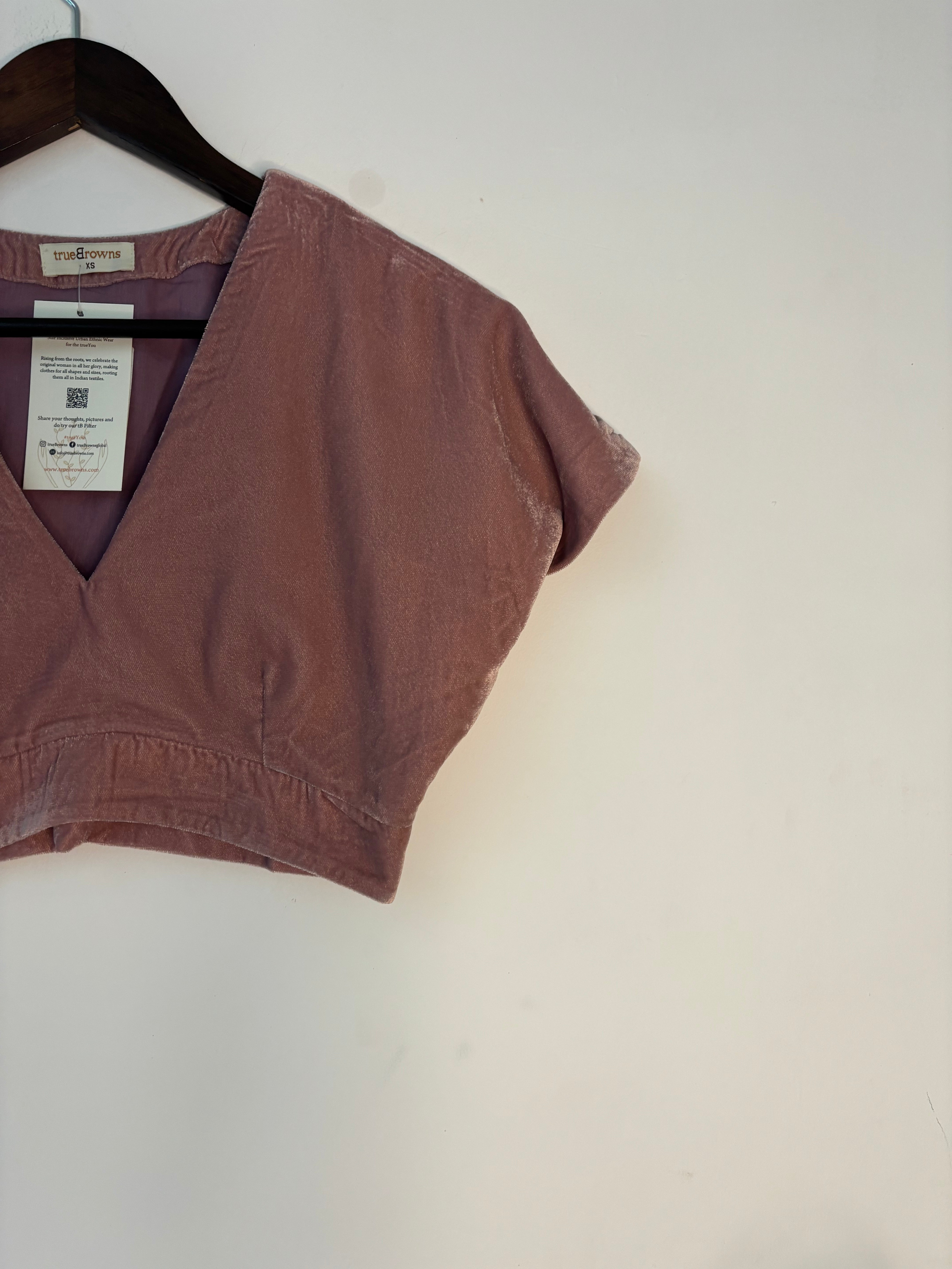 trueBrowns Light Pink Velvet Blouse - Distacart