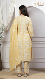 Thumbnail for BulBul Gulfam Cotton Offwhite Kurta Set with Dupatta