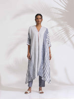 Thumbnail for trueBrowns Off-White Cotton Multi Stripe Flared Kurta Set