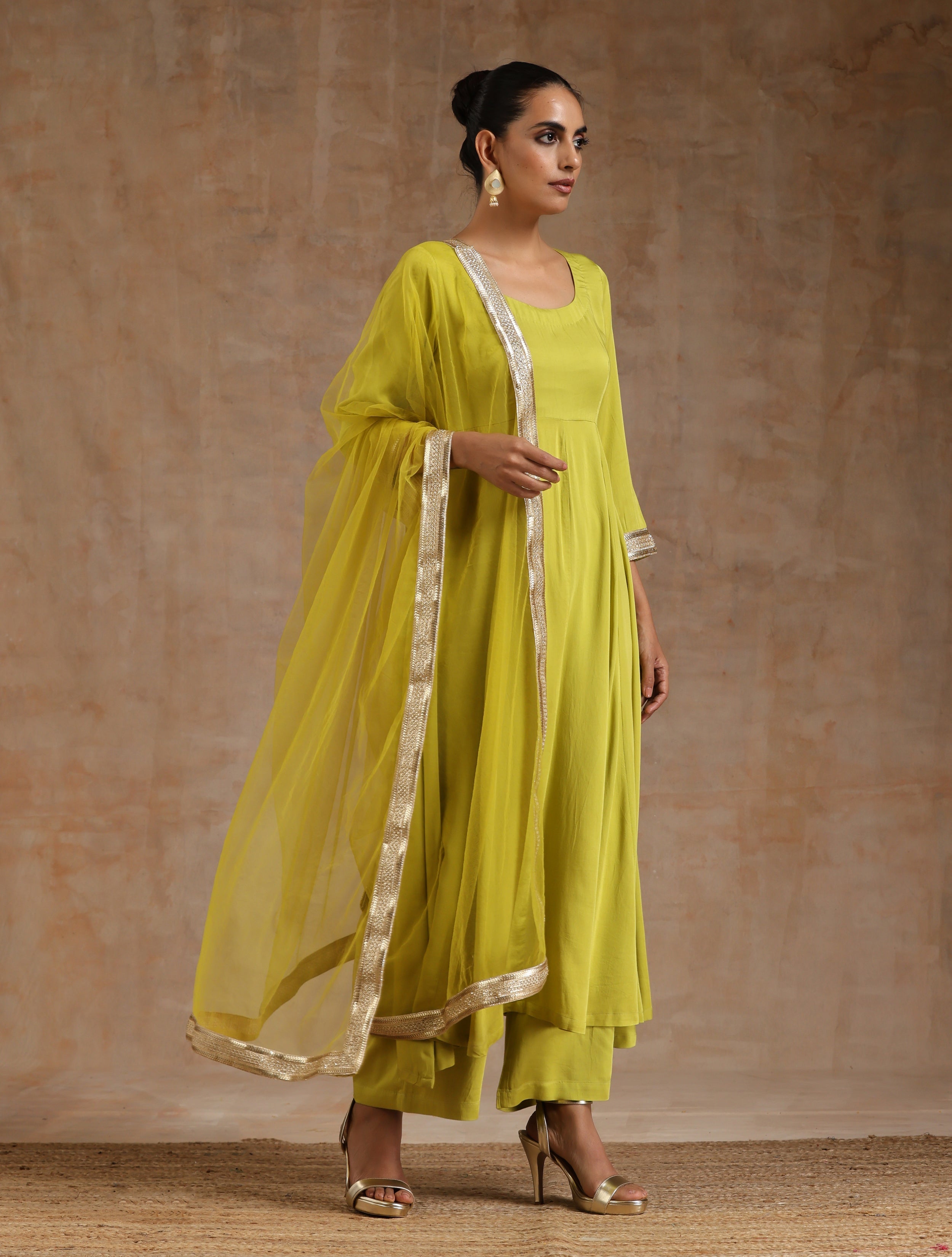 trueBrowns Lime Modal Satin Anarkali Set - Distacart