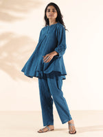 Thumbnail for trueBrowns Blue Cotton Dobby Yoke Co-ord Set - Distacart