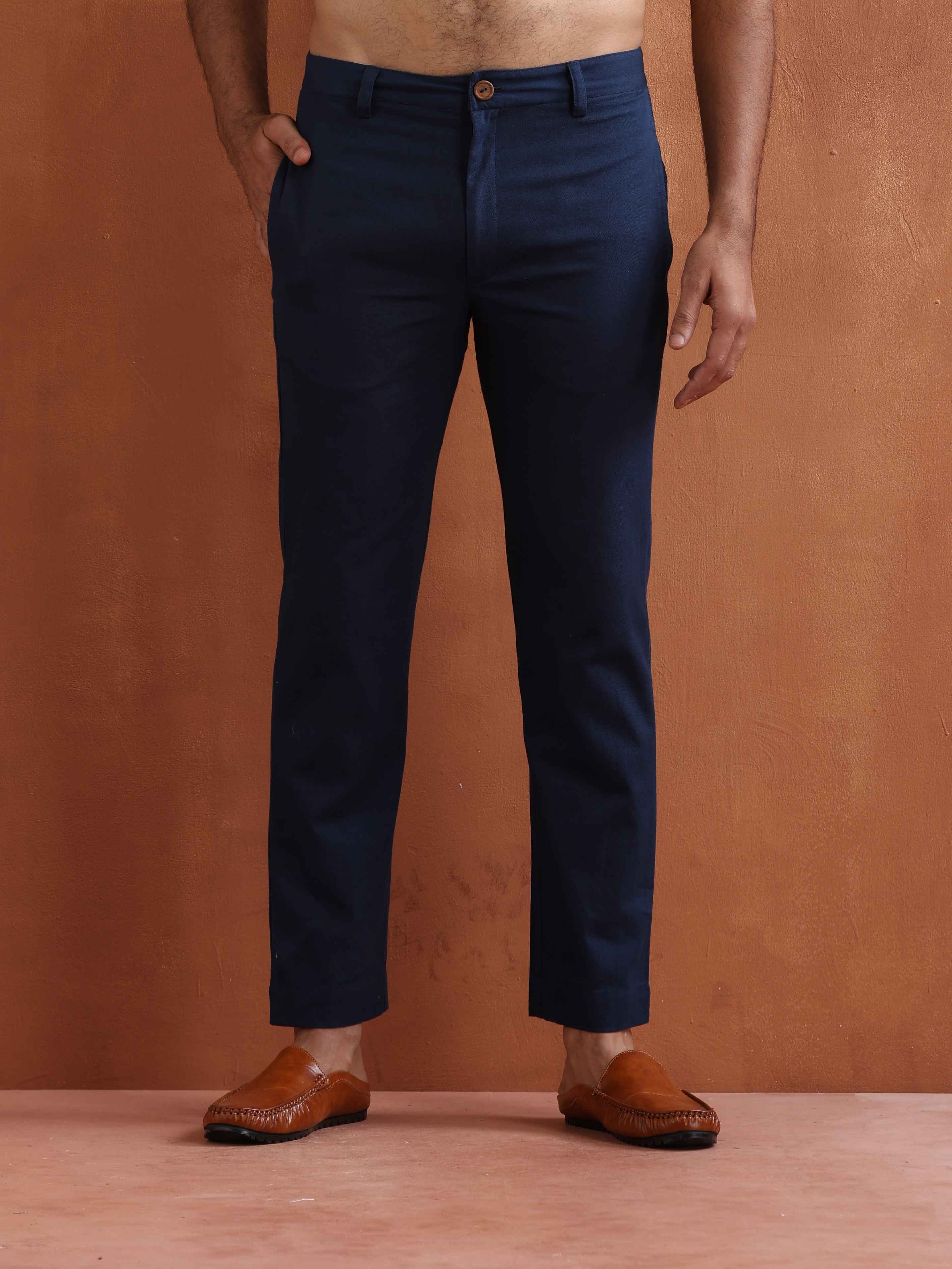 trueBrowns Men's Blue Cotton Twill Pants - Distacart