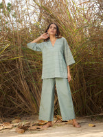Thumbnail for trueBrowns Blue Cotton Cutwork Embroidered Co-ord Set