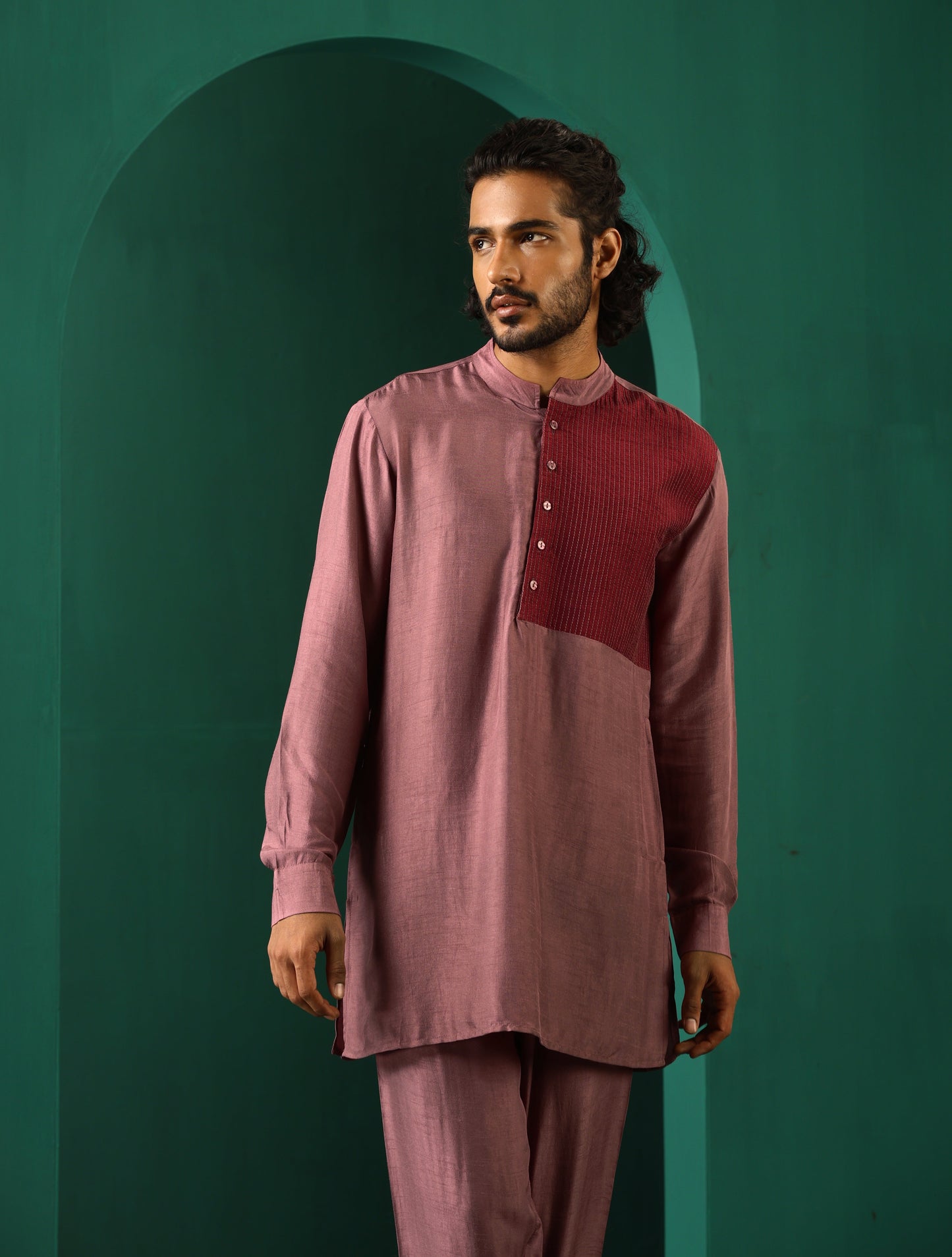 trueBrowns Men's Light Mauve Silk Co-ord Set - Distacart
