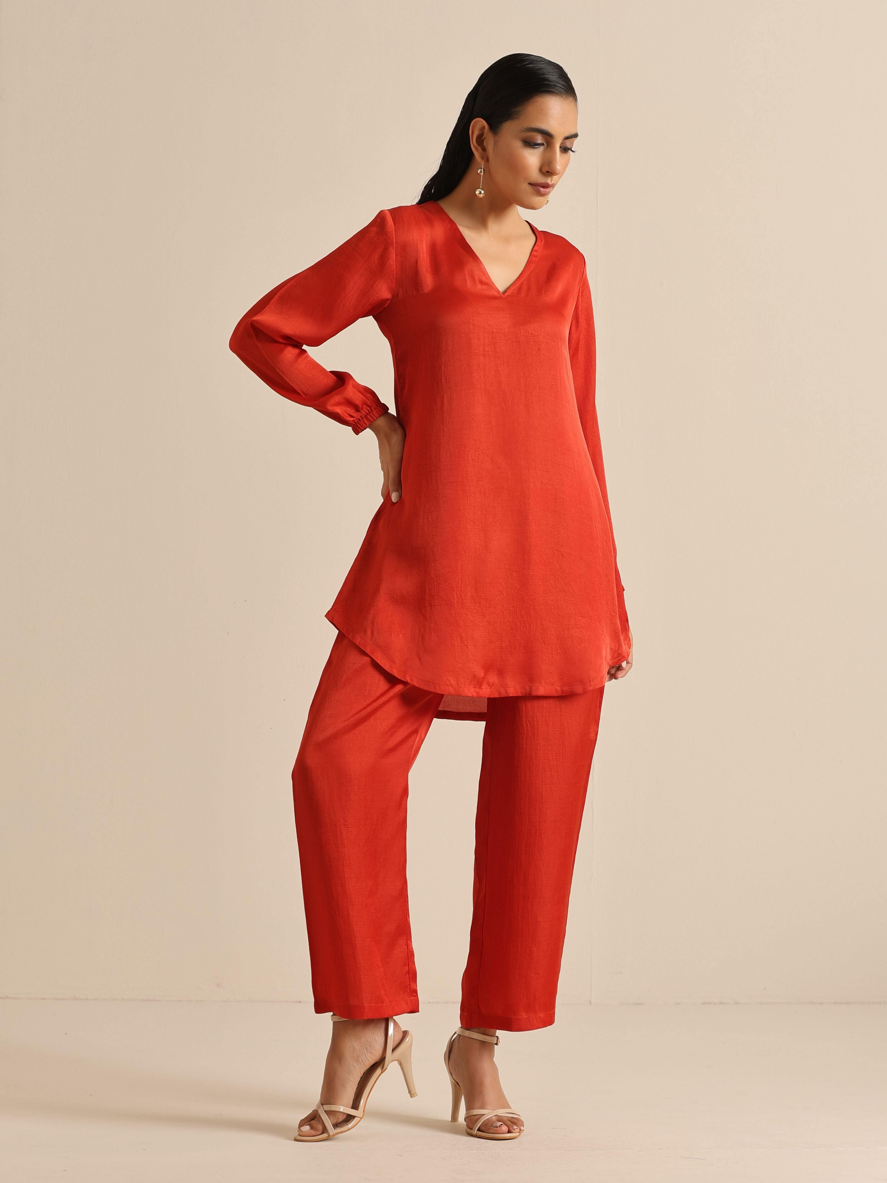 trueBrowns Rust Silk Blend Short Co-Ord Set - Distacart