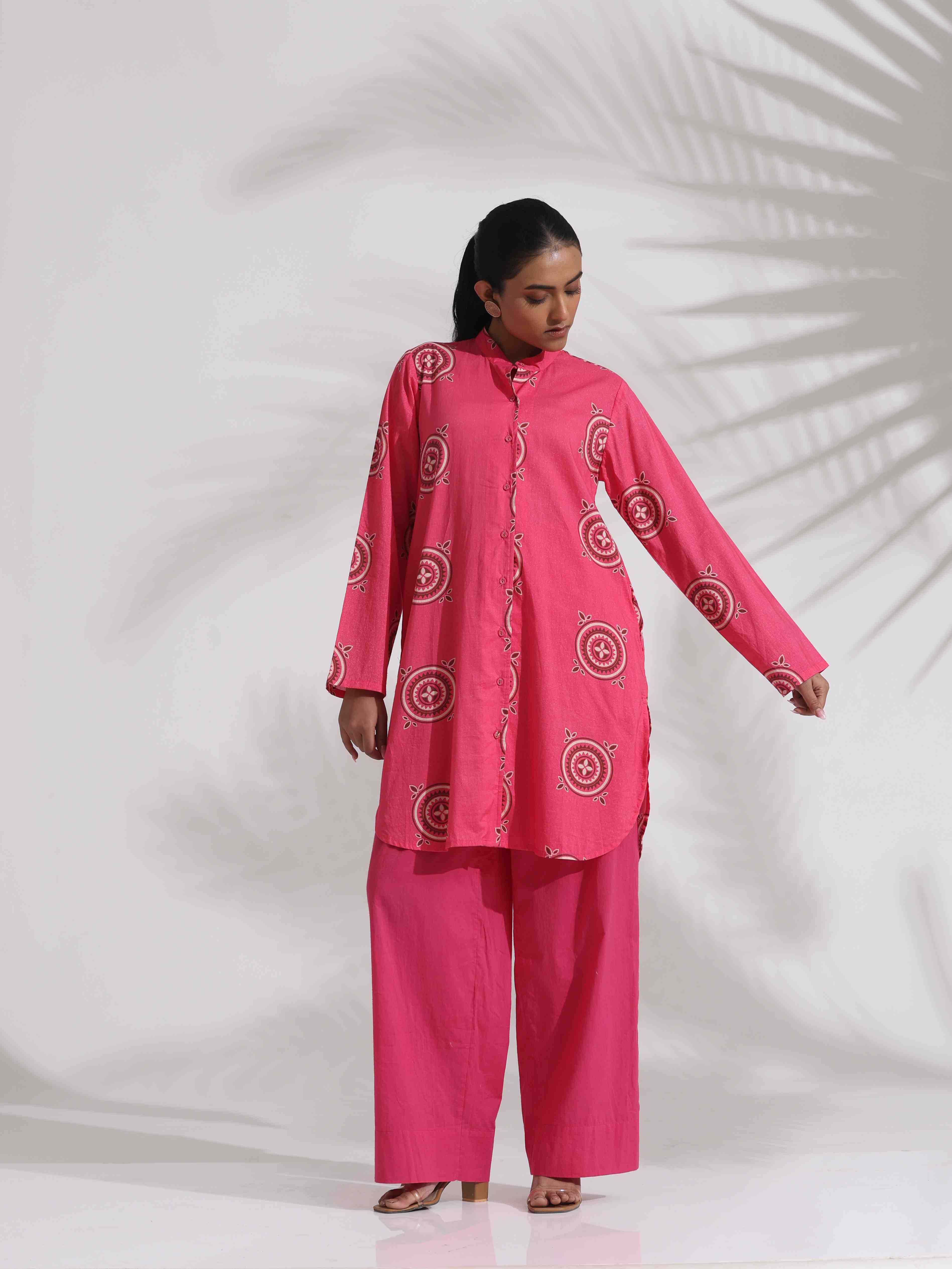 trueBrowns Pink Cotton Print Kurta Co-ord Set - Distacart