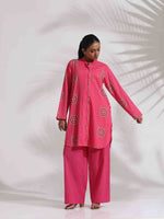 Thumbnail for trueBrowns Pink Cotton Print Kurta Co-ord Set
