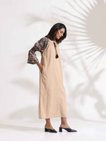 Thumbnail for trueBrowns Beige Cotton Print Long Dress