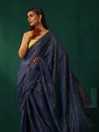 Thumbnail for trueBrowns Royal Blue Cotton Gold Lurex Striped Ready to Wear Saree - Distacart