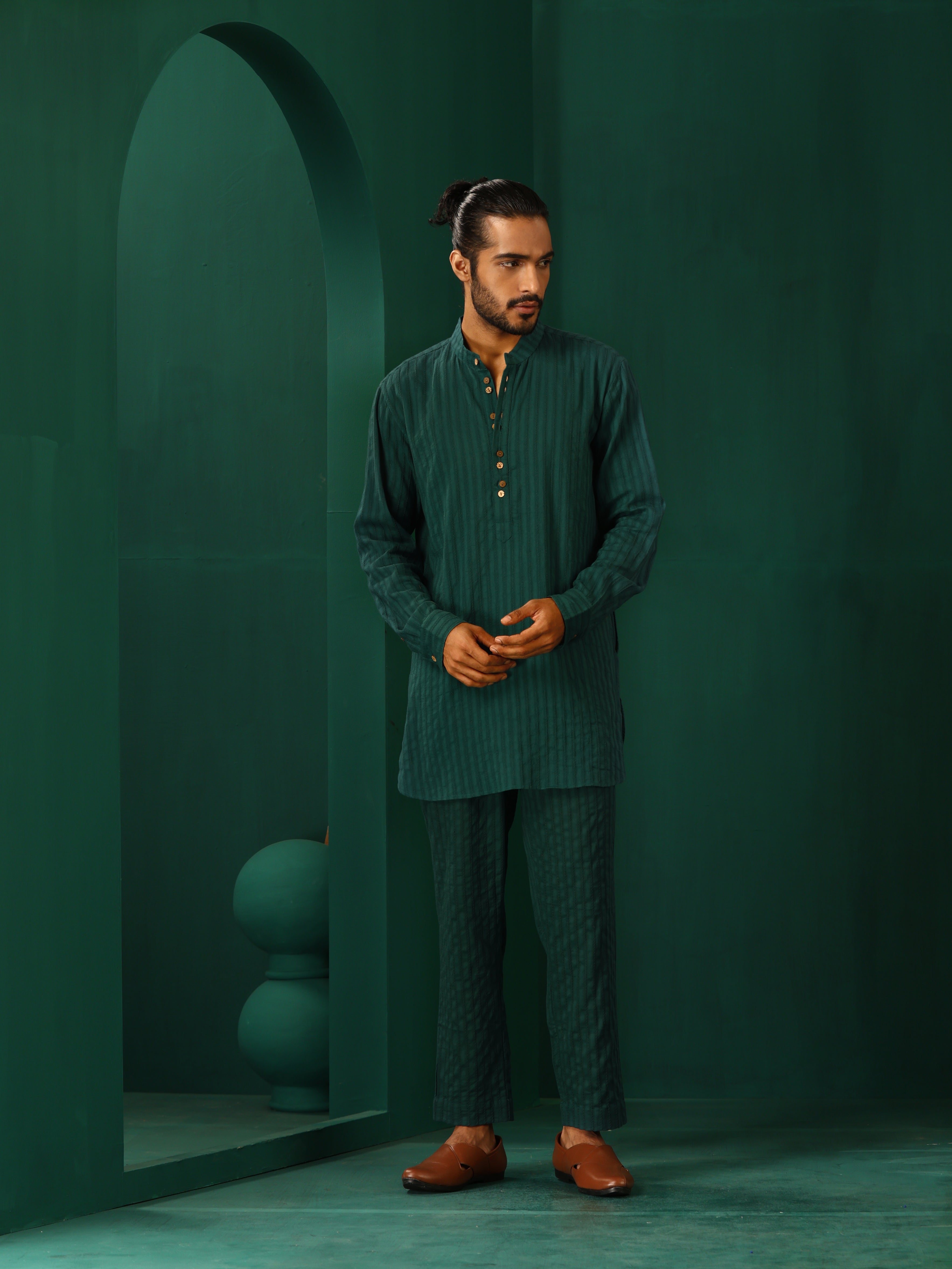 trueBrowns Men's Turquoise Dobby Co-ord Set - Distacart