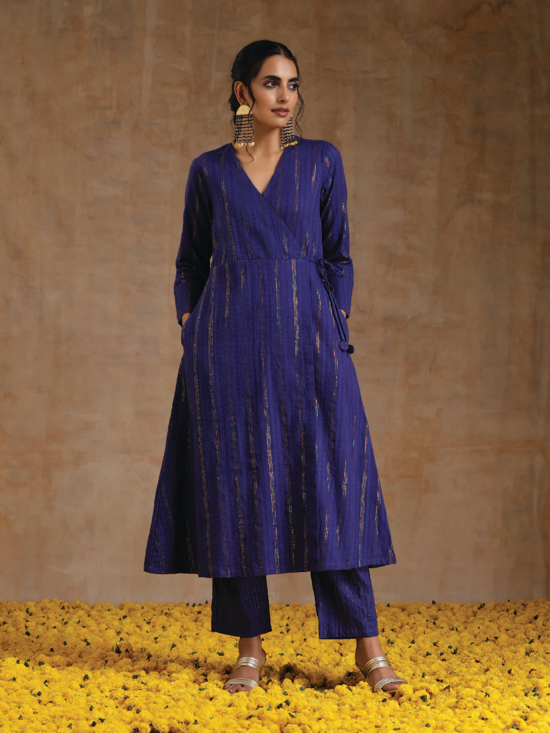 trueBrowns Spectrum Blue Gold Cotton Angrakha Kurta Set - Distacart