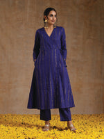 Thumbnail for trueBrowns Spectrum Blue Gold Cotton Angrakha Kurta Set - Distacart
