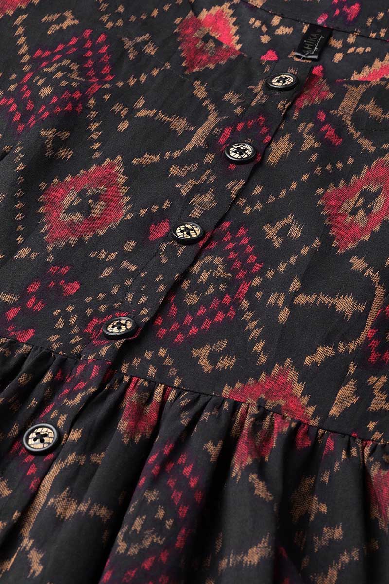 Ahika Black & Maroon Color Rayon Blend fabric Printed A-Line Kurta
