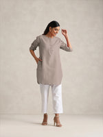 Thumbnail for trueBrowns Light Grey Cotton Blend Short Kurta