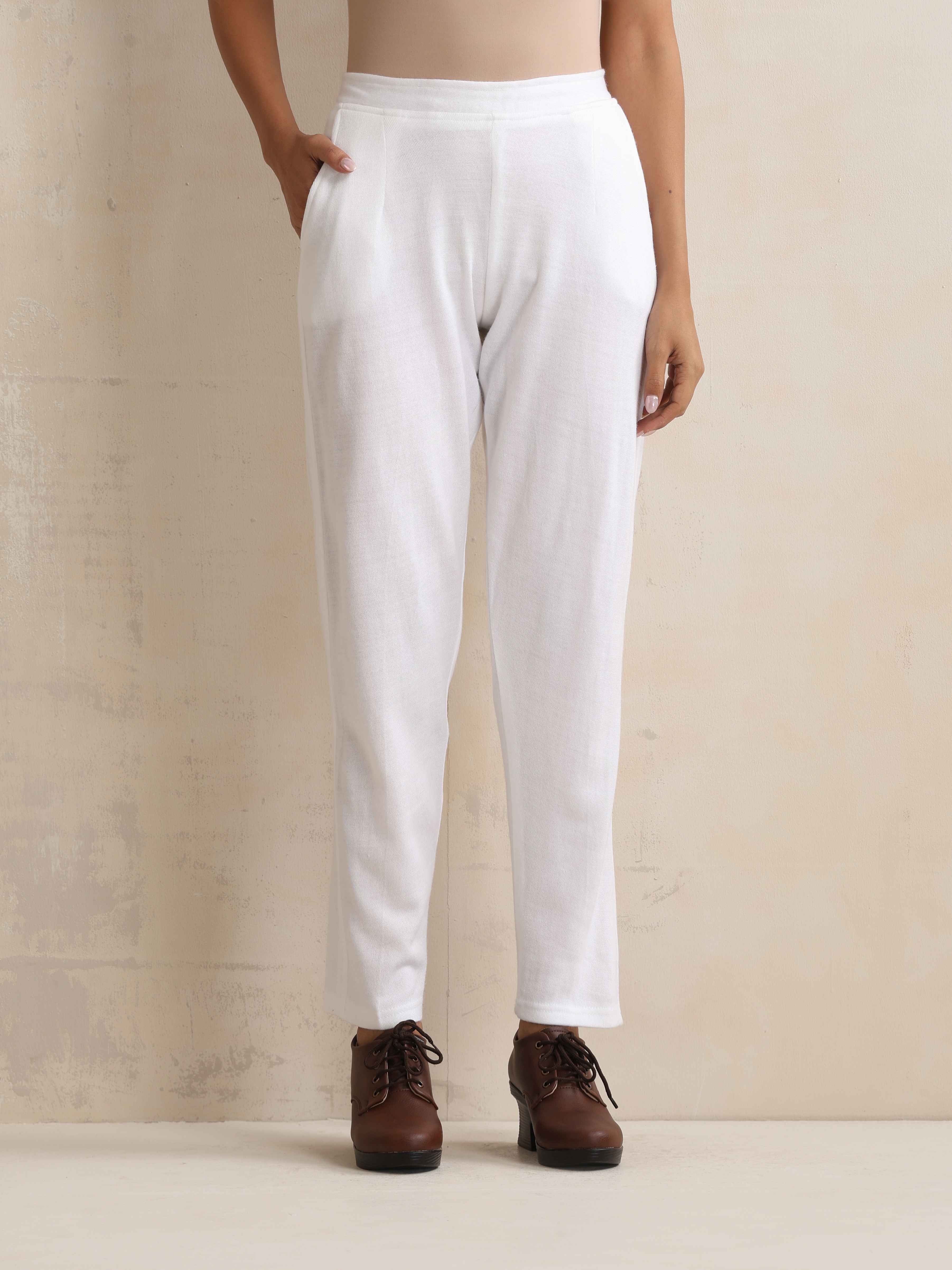 trueBrowns White Woollen Pants - Distacart