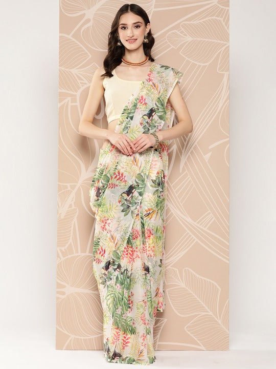 Ahalyaa Floral Printed Poly Chiffon Saree - Distacart