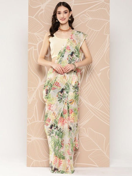 Ahalyaa Floral Printed Poly Chiffon Saree - Distacart