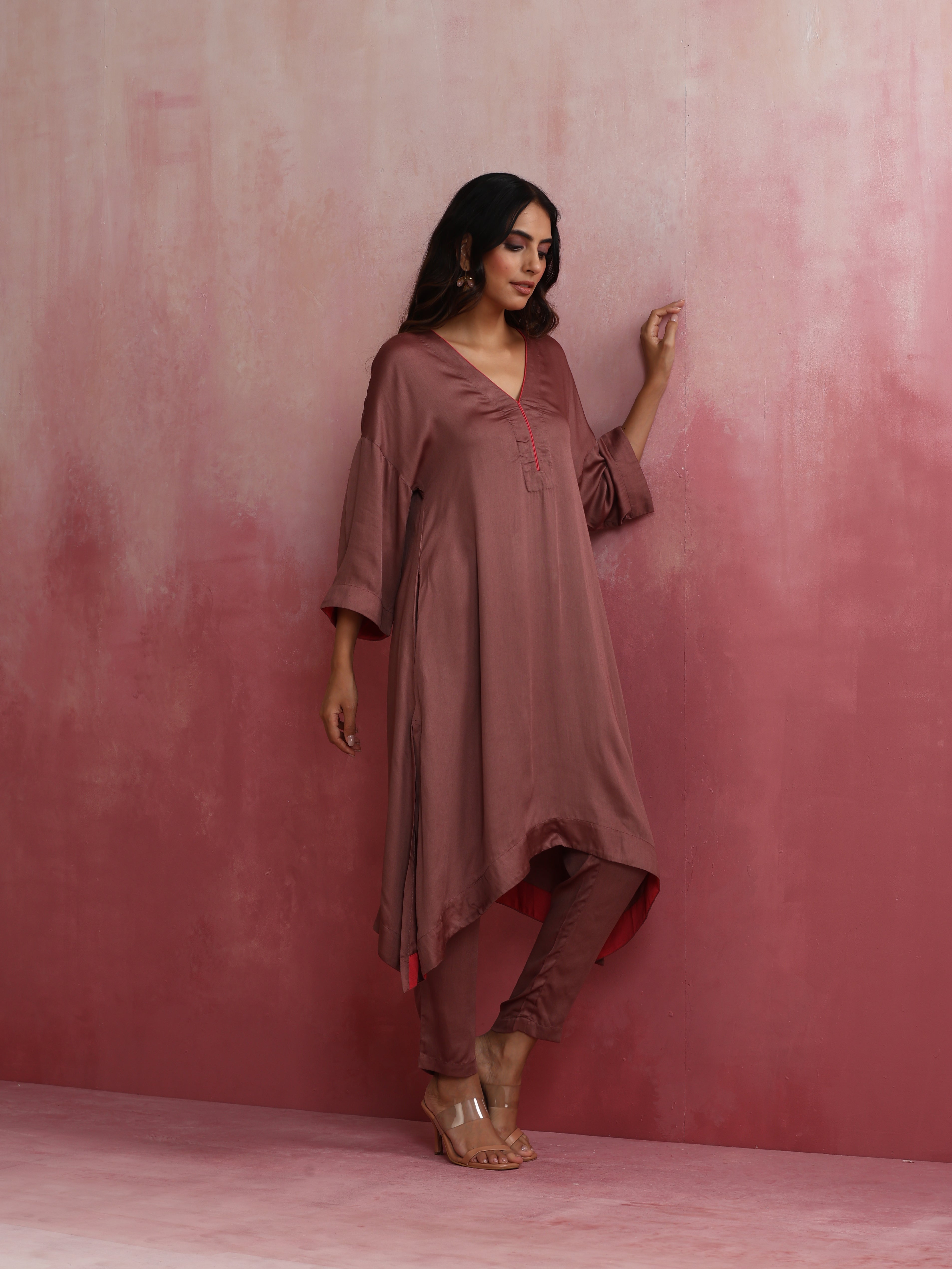 trueBrowns Brown Modal High low Kurta Set - Distacart