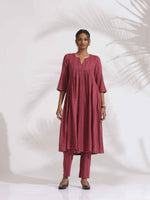 Thumbnail for trueBrowns Maroon Cotton Flared Kurta Set