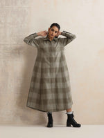 Thumbnail for trueBrowns Green Check Flared Winter Dress