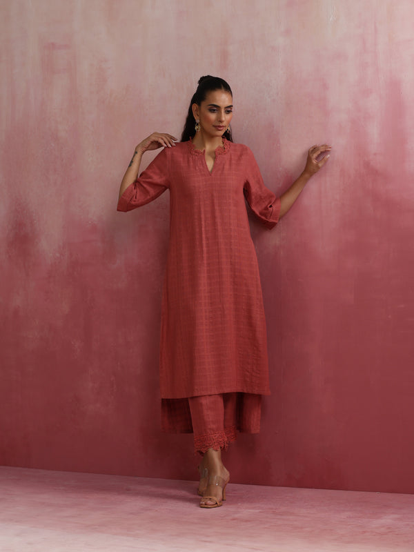 trueBrowns Peach High low Cotton Dobby Kurta Set - Distacart
