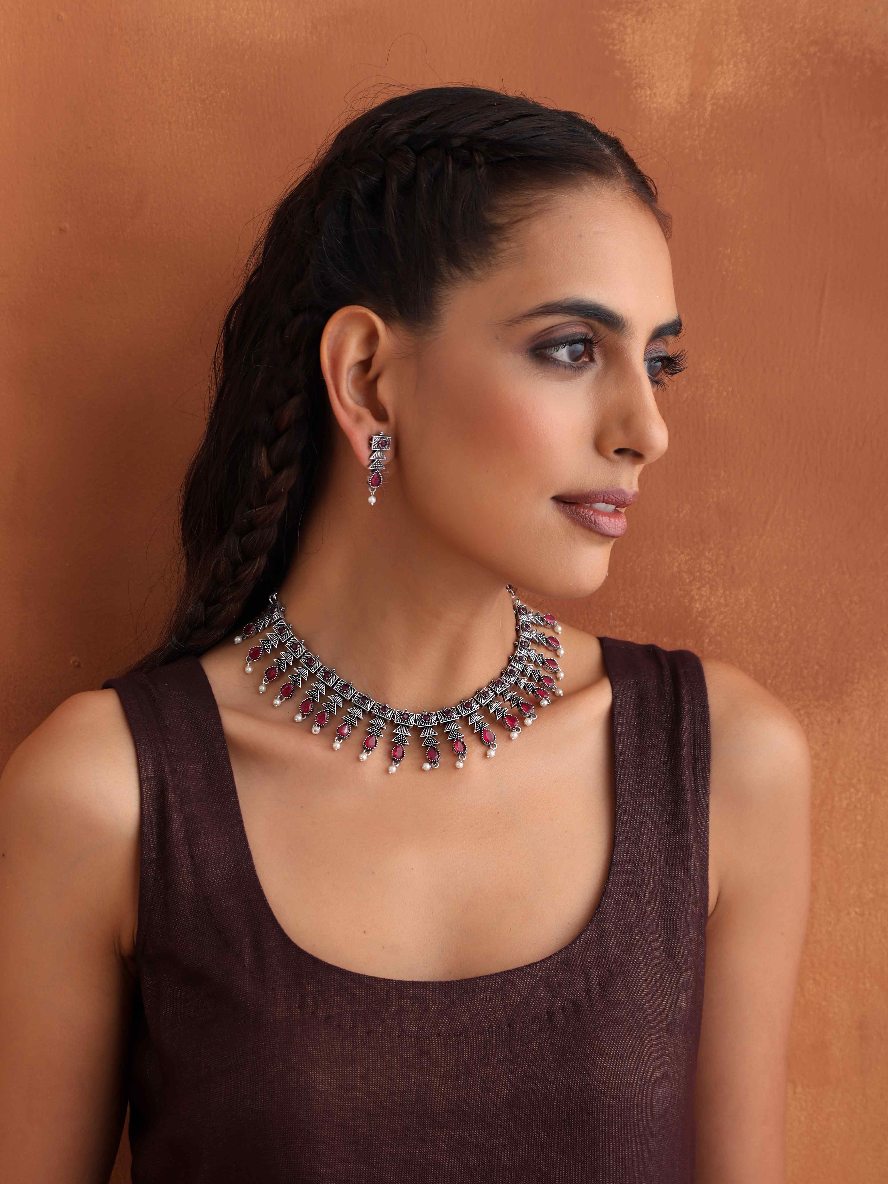 trueBrowns Silver Tone Banjara Necklace Set - Distacart