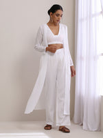 Thumbnail for trueBrowns White Dobby Overlay Jacket Blouse Pant Set - Distacart