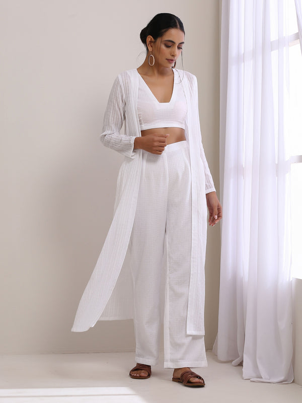 trueBrowns White Dobby Overlay Jacket Blouse Pant Set - Distacart