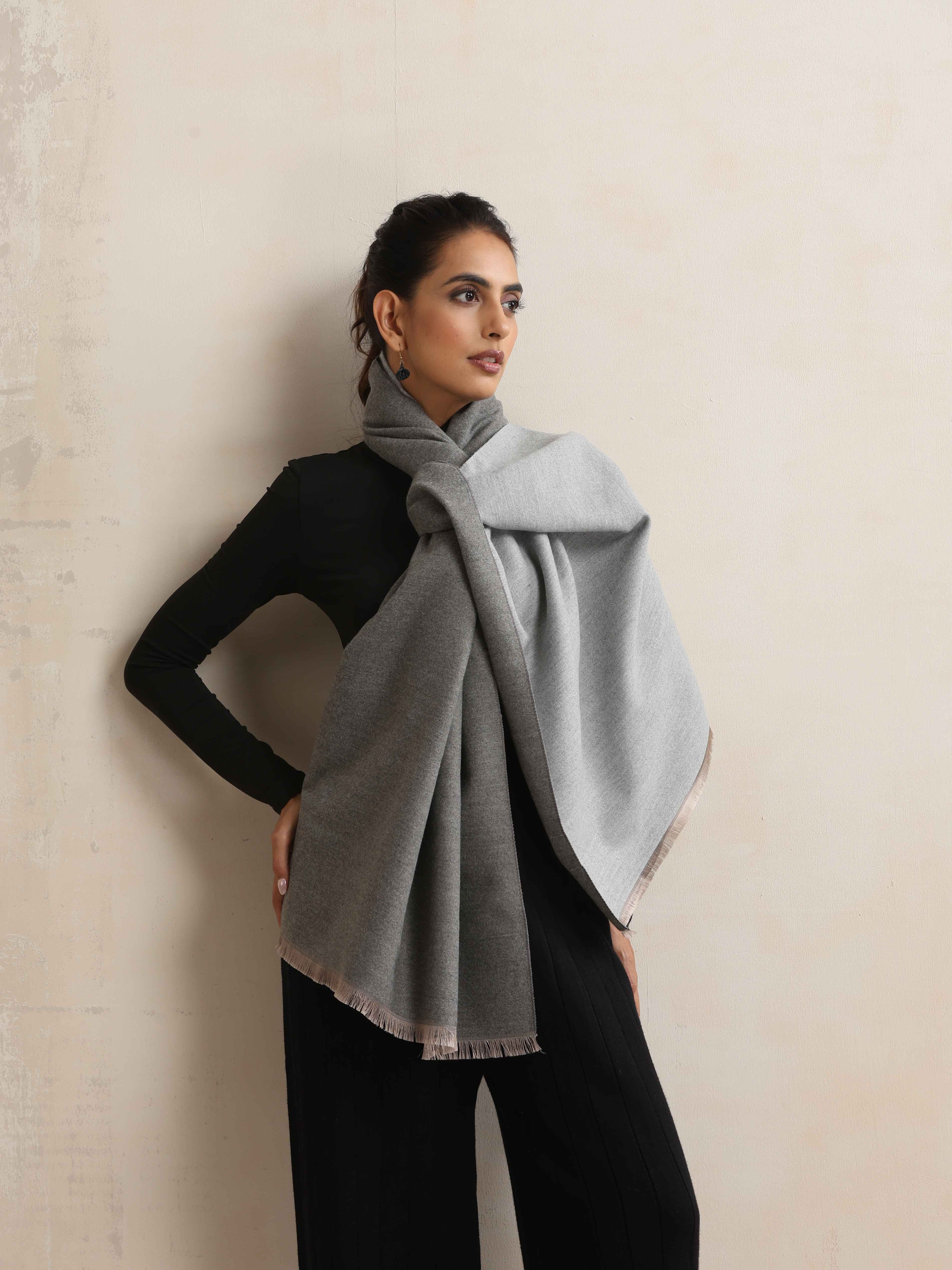 trueBrowns Grey Reversible Woollen Stole - Distacart
