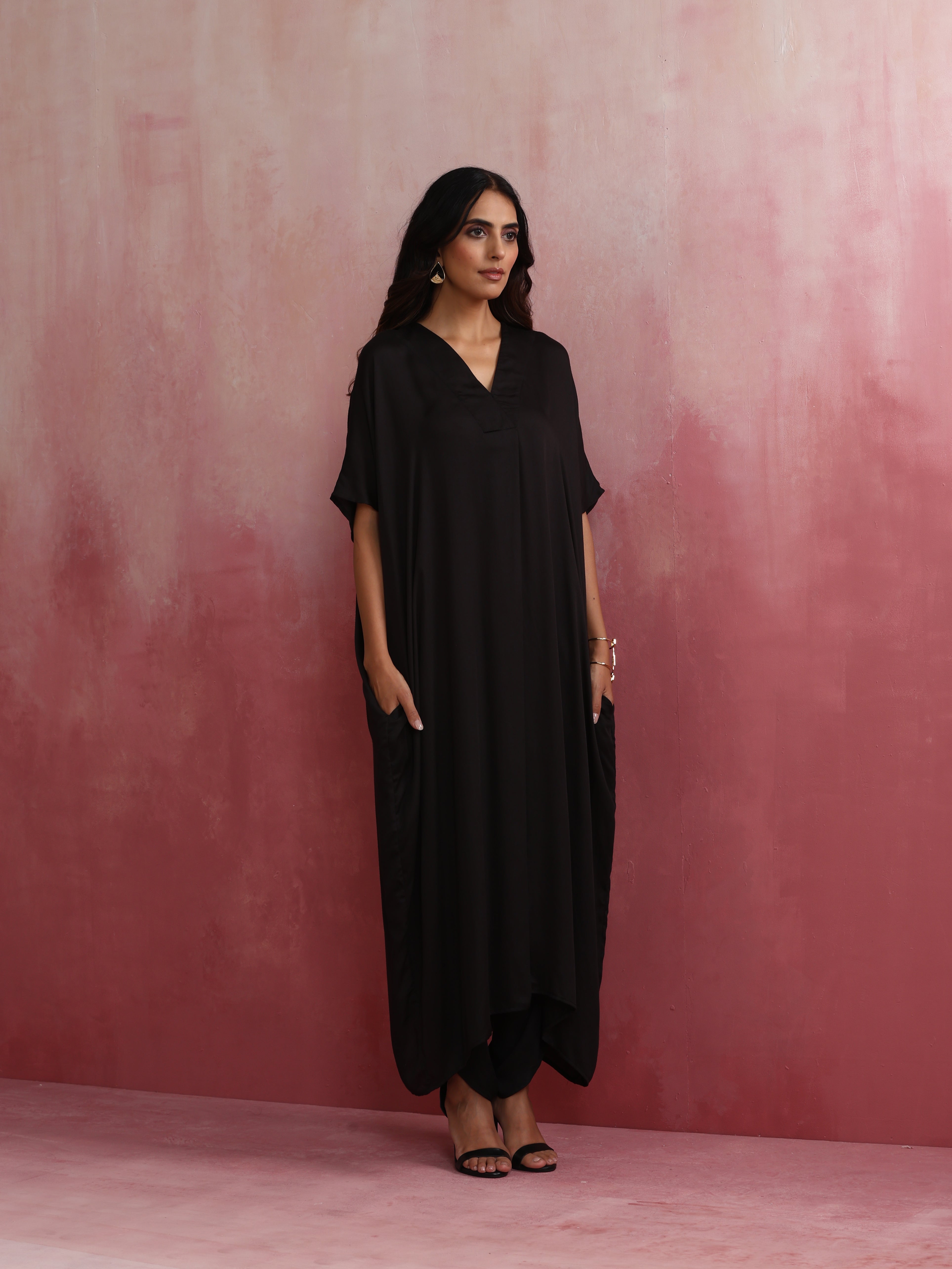 trueBrowns Black Modal Kaftan Kurta Set - Distacart