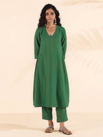 Thumbnail for trueBrowns Green Cotton Dobby Kurta Pant Set - Distacart