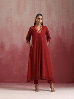 Thumbnail for trueBrowns Maroon Cotton Dobby Kurta Set