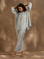 Thumbnail for trueBrowns Grey Lehariya Printed Silk Co-Ord Set - Distacart