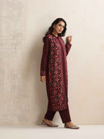 Thumbnail for trueBrowns Purple Kashmiri Woollen Jacket 3pc Set
