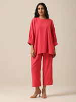 Thumbnail for trueBrowns Bright Pink Slub Texture Baggy Sleeve Co-Ord Set | Relove