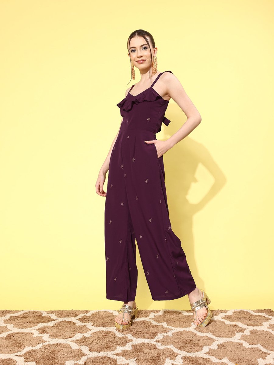 Ahalyaa Printed Basic Jumpsuit with Ruffles - Distacart
