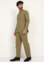 Thumbnail for Fabmade Olive Dune Linen Short Kurta Co-Ord Set - Distacart