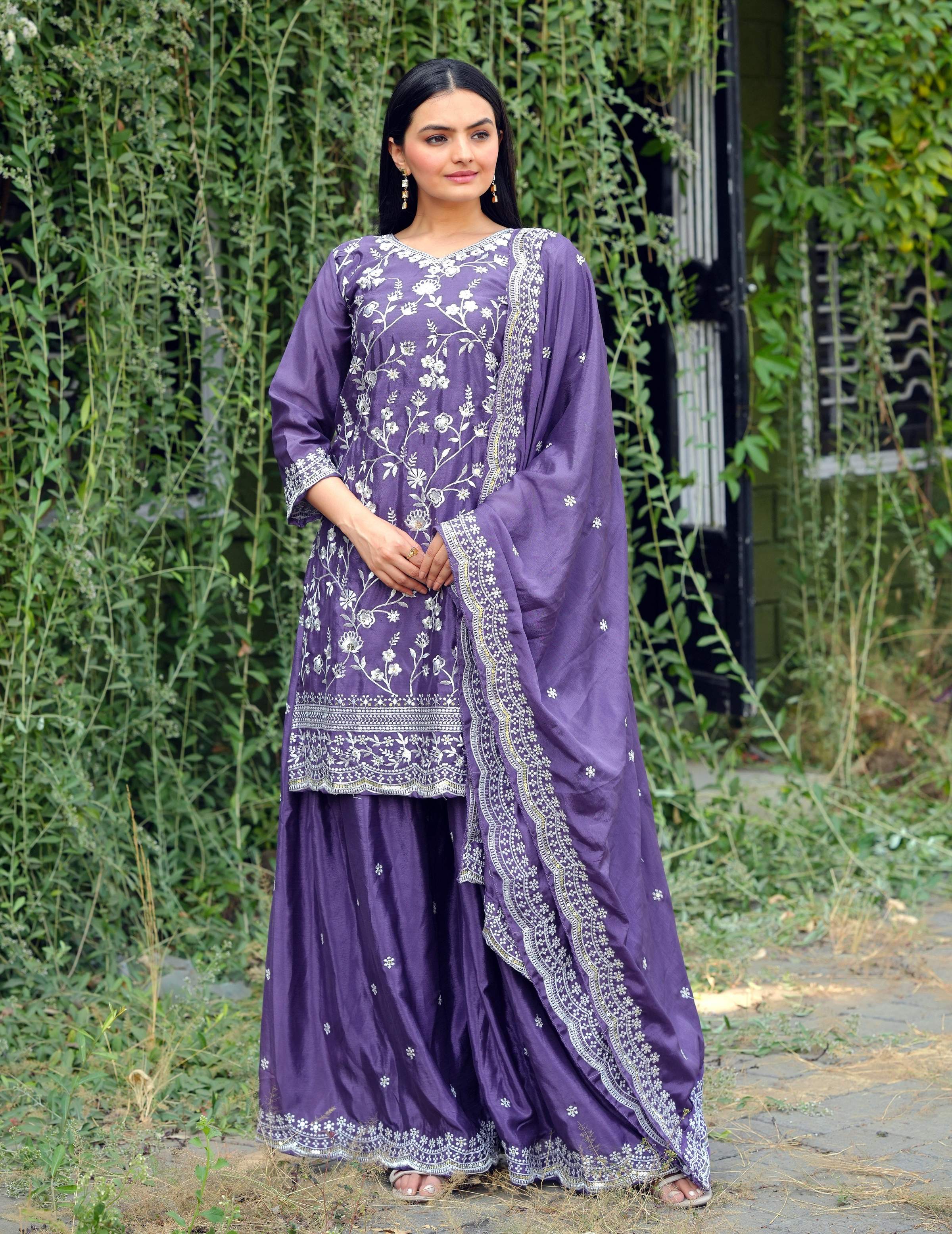 Yash Enterprise Alluring Sequence Embroidered Work Lavender Silk Readymade Salwar Suit