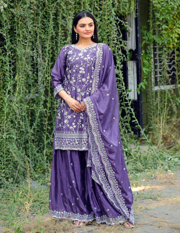 Yash Enterprise Alluring Sequence Embroidered Work Lavender Silk Readymade Salwar Suit
