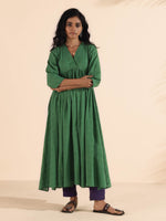 Thumbnail for trueBrowns Green Cotton Dobby Flared Kurta Pant Set - Distacart