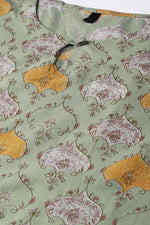 Thumbnail for Ahika Green & Mustard Yellow Rayon Blend Printed Straight Kurta