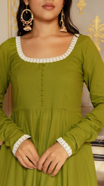 Thumbnail for Pomcha Jaipur Gaurangi Green Embroidery Cotton Anarkali Set