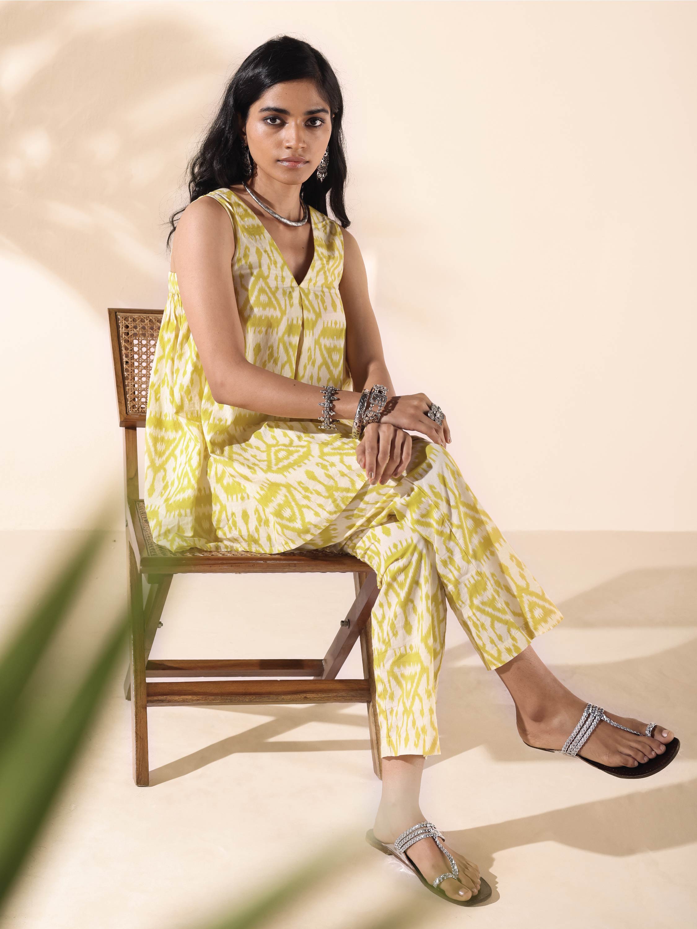 trueBrowns Lime Cotton Ikat Sleeveless Co-ord Set - Distacart