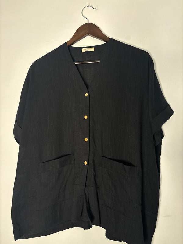 trueBrowns Black Slub Shirt Top
