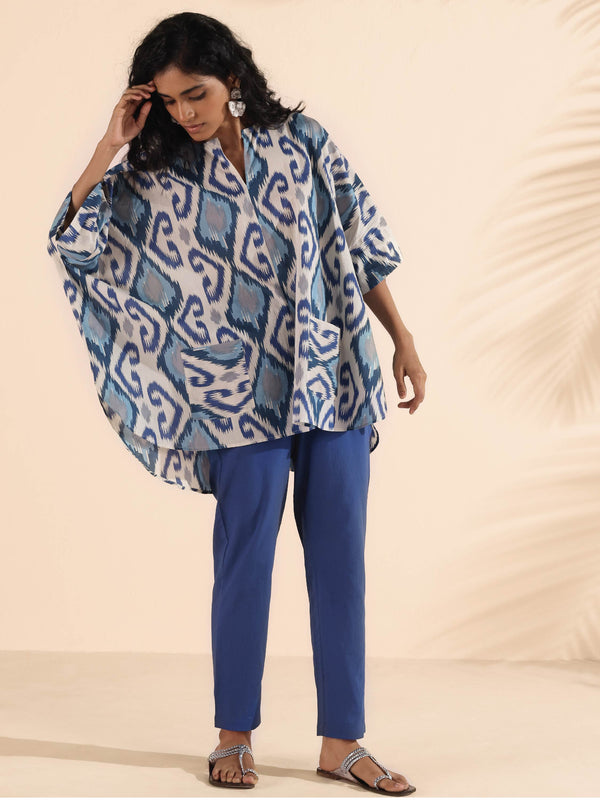 trueBrowns Blue Cotton Ikat Kaftan Co-ord Set - Distacart