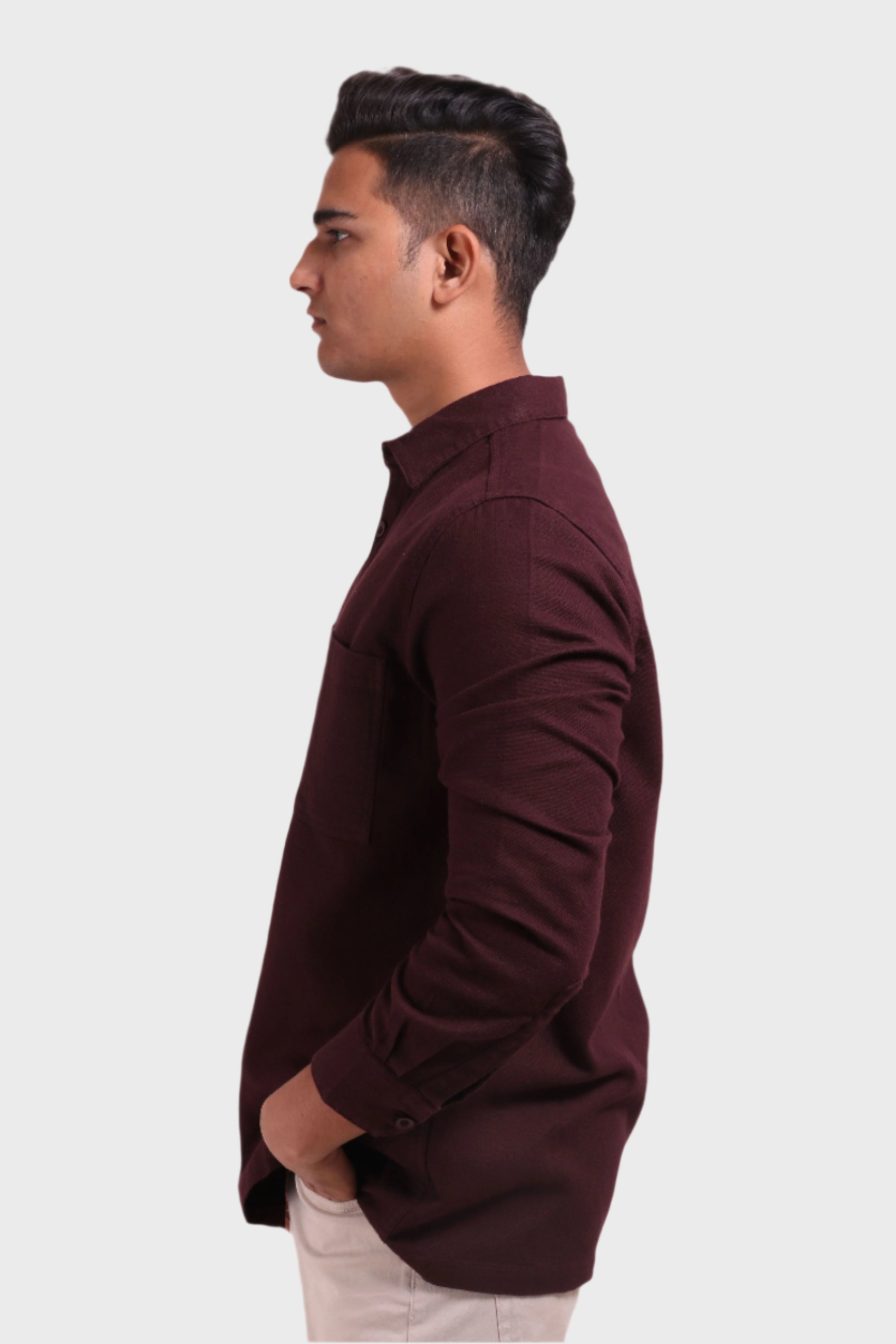 Xkind Dark Maroon Textured Shacket