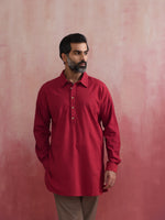 Thumbnail for trueBrowns Men's Maroon Cotton Shirt Collar Stylized Kurta - Distacart