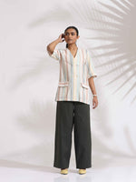 Thumbnail for trueBrowns Off-White Cotton Stripe Jacket Top Co-ord Set